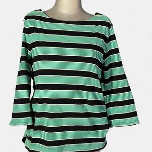 Croft & Barrow Black and Green Striped Long Sleeve Top